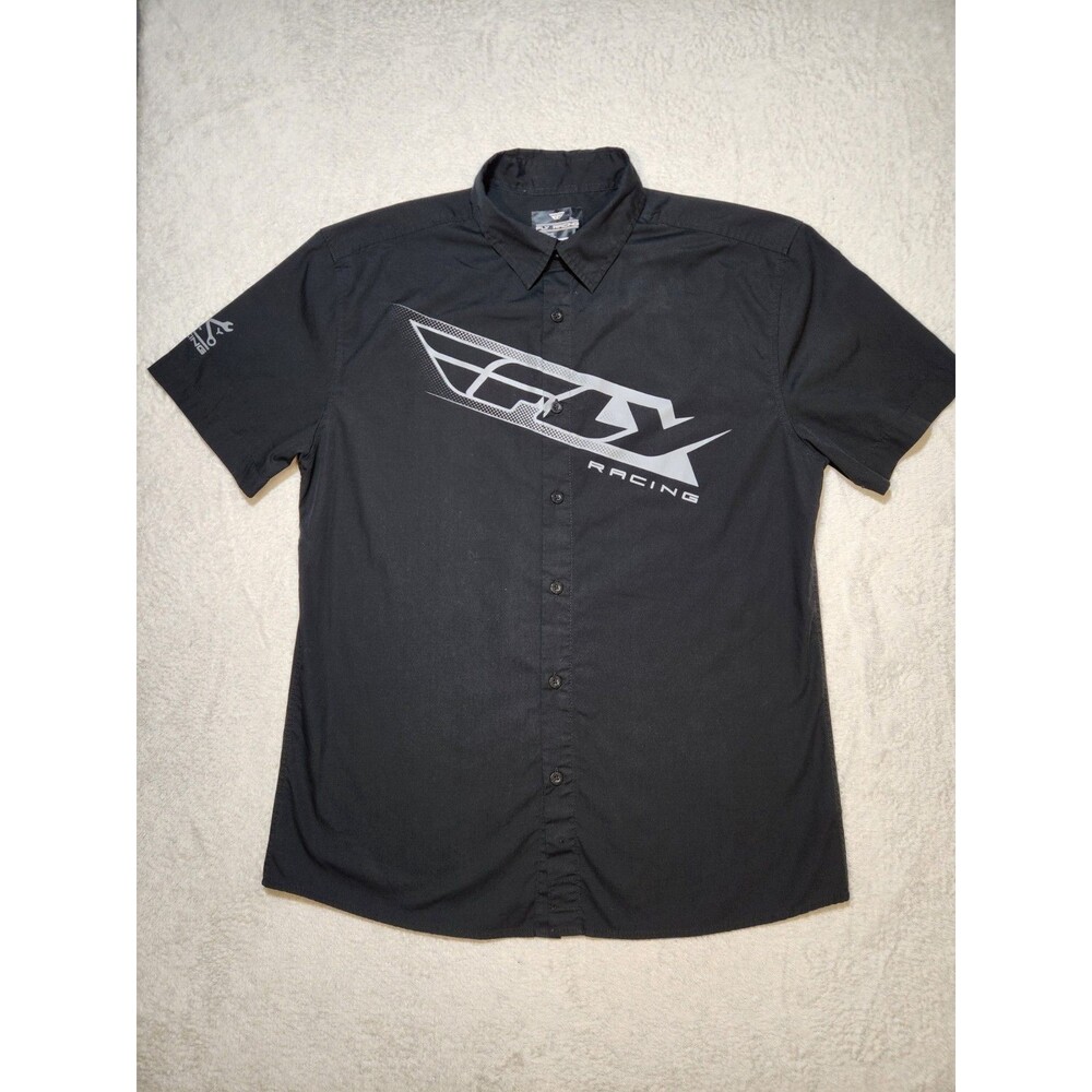 Fly Racing Men's L Short Sleeve Button-Up Graphic Print Black Gorpcore